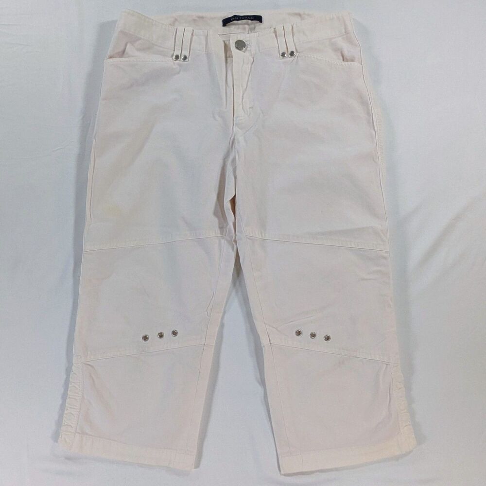 Tahari Women Pants Med Peach Capri Lightweight Elastic Waist Coastal Beachy